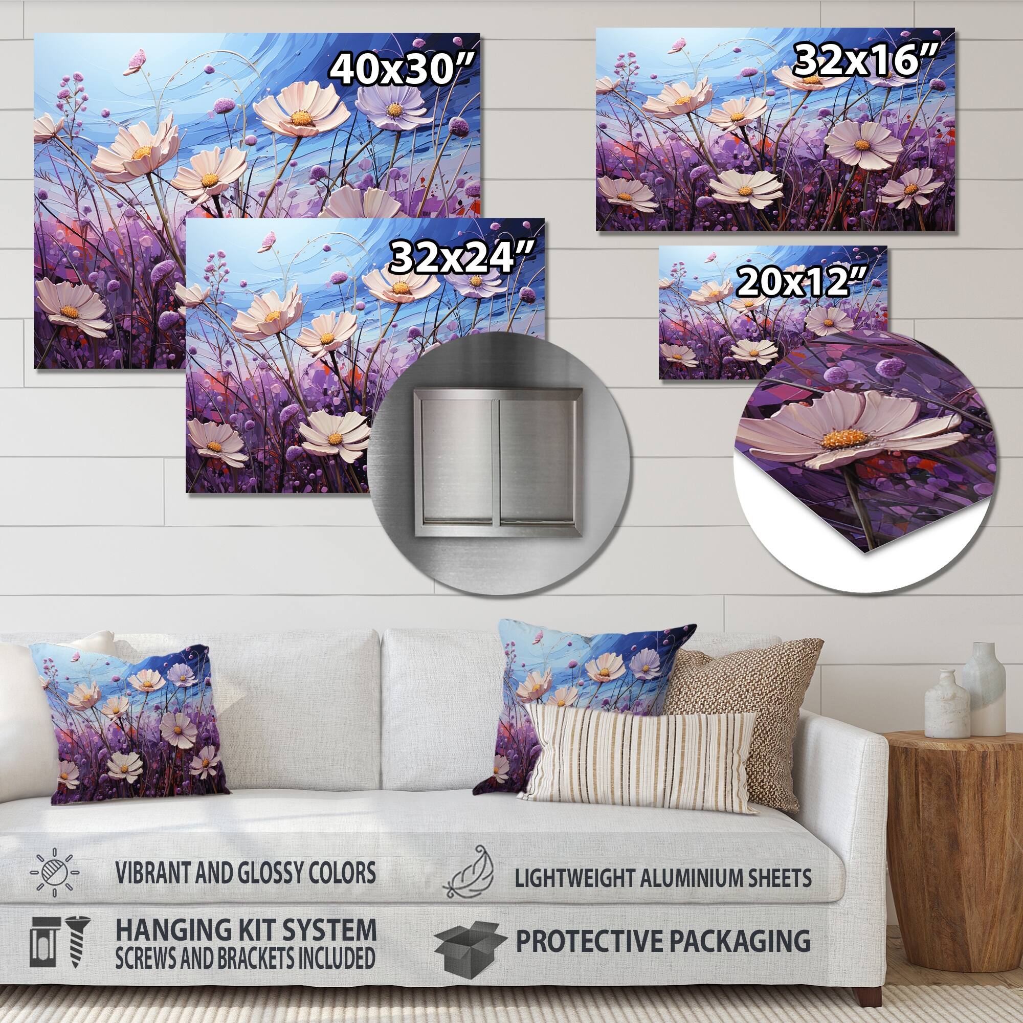 Designart "Zinnias Violet Serenade I" Zinnias Metal Wall Decor Bed